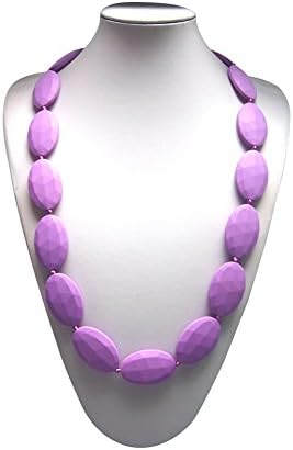 Silicone Teething Necklace - Baby Safe For Mom To Wear - BPA-Free and FDA Approved Chew Beads - Stylish &amp; Natural-purple