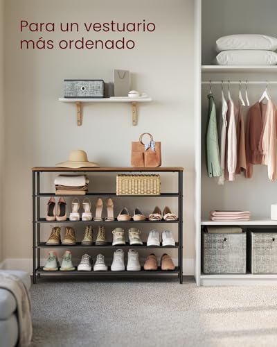 VASAGLE Zapatero, Organizador de Almacenamiento de Zapatos de 5 Niveles para Entrada y clóset, Capacidad para 20-24 Pares de Zapatos, 4 estantes de Tela, Marco de Acero, Industrial, café rústico y