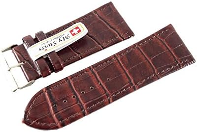 NP Watch Band Leather Watch Band Crocodile Pattern Width 32 mm. Dark Brown Color