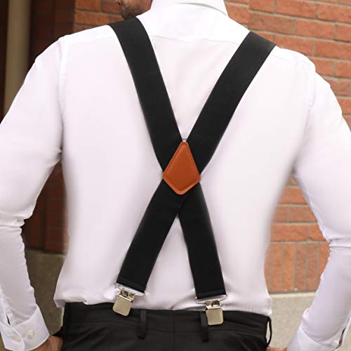 Calvertt Mens 2 Inch Wide Suspenders Heavy Duty Clip XBack Braces for