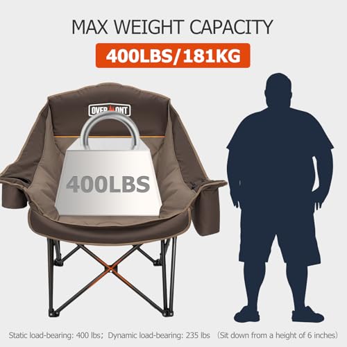 OVERMONT Oversized XL Camping Folding Chair for Adults - 450lbs Support Heavy-Duty Padded Folding Chair with Side Pocket Cup Holder for Outdoor Sports Garden Beach Fishing Lawn Blue