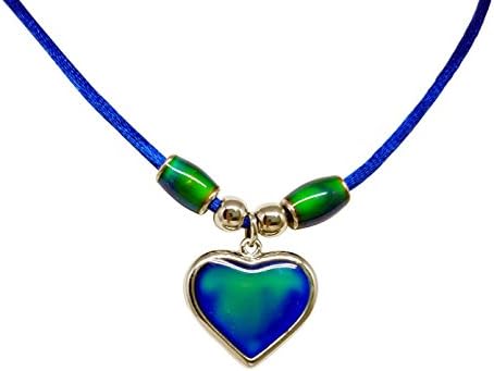 Heart Pendant Mood Necklace On Cord With Mood Beads (Blue)