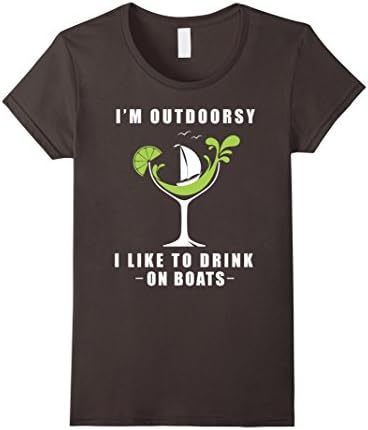 Women's I Am-Outdoorsy',I-Like-To-Drink On-Boats,Funny,Diva',T-Shirt XL Asphalt