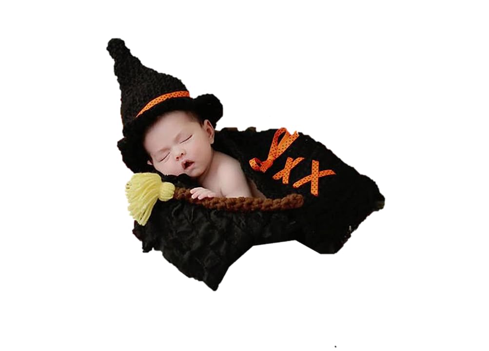 Matissa Baby Witch Halloween, Newborn Baby Girl/Boy Crochet Knit Costume Photo Photography Prop Hats Outfits