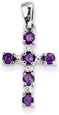 Sterling Silver Rhodium Amethyst & Diamond Cross Pendant