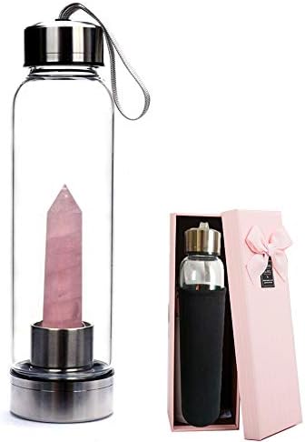 Aliyao Natural Crystal Water Bottle Healing Crystal Quartz BPA-Free Glass Water Bottle Leak Proof Gemstone Cup 550ml