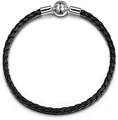 T400 Jewelers Genuine Leather Charms Bracelets Bangle, Compatible for European Style Beads (Black-Sheepskin) Love Gift