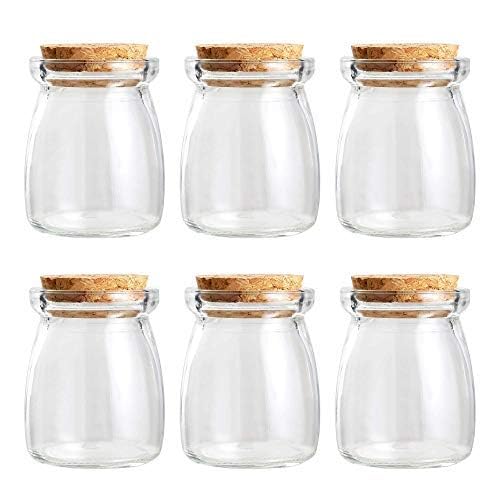 Magic Season Decorative Glass Bottles with Cork Stoppers (100 ml Pudding Bottles / 6 Pcs)
