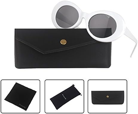 Clout Goggles Bold Retro Oval Mod Thick Frame Sunglasses Kurt Cobain Inspired Sunglasses Round Lens (White /Gray)