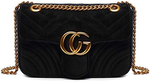 Velvet Quilted Shoulder Bag Crossbody Handbags with Adjustable Gold Chain for Women Teen Girls