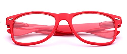 Iconic Square Horn Rimmed Clear Lens Retro Glasses (Red, 52)