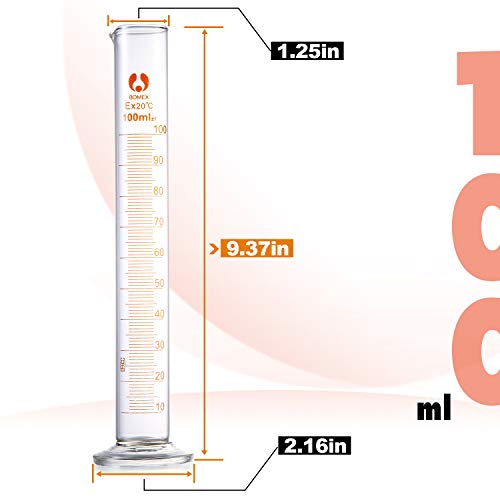 Young4us Glass Cylinders, Pack of 8 Cylindrical Glass Measuring & Glass Droppers Set, 4 Graduated Cylinders in 4 Sizes with Scales, 100ml, 50ml, 25ml, 10ml, 4 Glass Droppers Without Scales (3ml)