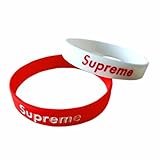 Red + White Silicone Wristband Set Supreme, Rubber Bracelet for Sports Fitness, Unisex Teen (2 Pack)