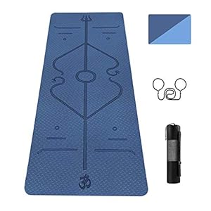 Aoweika Yoga Mat with Body Alignment System, Non Slip Thick Pilates Mat, TPE Fitness Mat, Home Workout Mat with Strap and Mesh Bag, Perfect for Yoga, Pilates and Gymnastics(183 x 61 x 0.6cm)