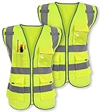 Pack of 2 Safety Vest Reflective Strips with Front Zipper 9 Pockets, Class 2 High Visibility Meets ANSI/ISEA Standards by Galashield (Large)