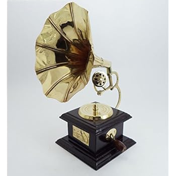 Dorpmarket Gramophone Wooden Brass Decorative Phonograph Does Not Play Record