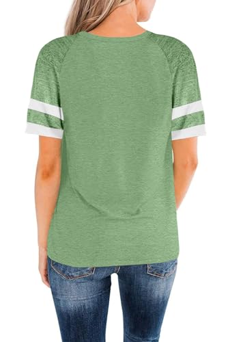 WOMENS T SHIRTS SHORT SLEEVE TUNIC TOPS LOOSE CREWNECK COLOR BLOCK CASUAL TEE SHIRTS BLOUSES GREEN