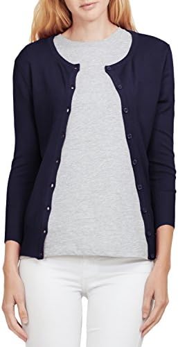 3LC Womens Fitted 3/4 Sleeve Round Neck Fine Knit Cardigan