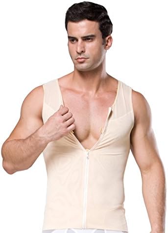 Men's Net Zipper Abdomen Body Shaper Slimming Shirt Elastic Sculpting Vest Tank Shaping Vest SS-M09 (M, Beige)