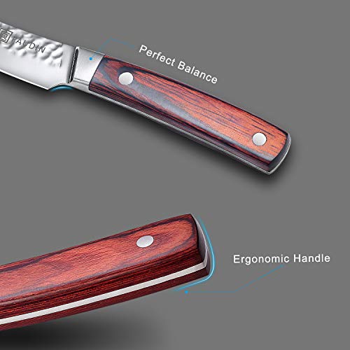 Utility Knife 5 Inch, PAUDIN Pro Kitchen Knife High Carbon German Stainless Steel 7Cr17Mov Hammered Pattern, Sharp Knife with Ergonomic Pakka Wood Handle with Gifted Box - Thumbnail 3