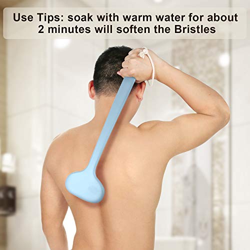 Body Brush for Dry or Wet Brushing,Stiff Bristles for Dry Skin Body Exfoliator, 18" Long Handle Shower and Bath Scrubber for Wash Brushing, Exfoliating,Leg Exfoliant Massage (Blue) - Thumbnail 5