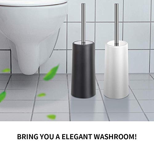HOMTOYOU Toilet Brush and Holder Stainless Steel, Length Handle Toilet Bowl Brush Scrubber Set with Durable Bristles and Sturdy Stand for Toilet and Bathroom (White and Black 2 Pack) - Thumbnail 5