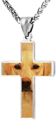 Patriotic Cross Yellow Lab Religious Lord's Prayer Jewelry Pendant Necklace