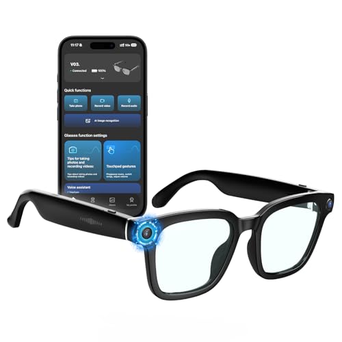 sunvito V03 AI Smart Glasses with Camera, 8MP HD 1200P Video Recording