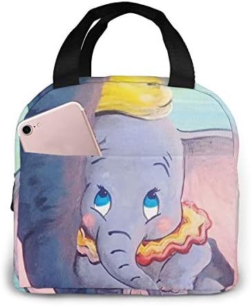 Dumbo Being Held by His Mother's Trunk Portable Insulated Lunch Bag Big Capacity Lunch Cooler Tote Bag for Outdoor Picnic School Office Work Lunch Box Organizer with Front Pocket
