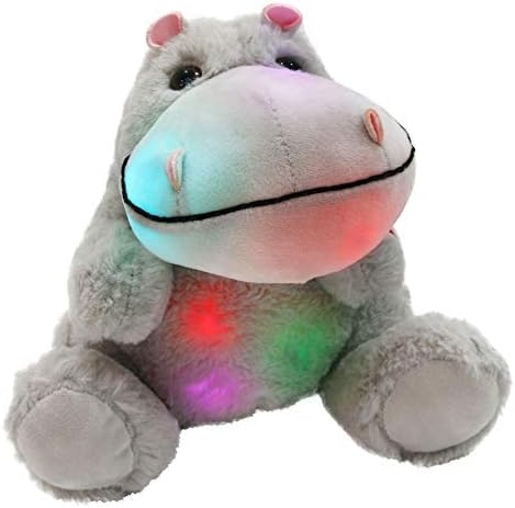 WEWILL Glow Hippo LED Stuffed Animal Plush Soft Toys Bedtime Companion Gift for Kids on Birthday Christmas Festival Occasions, 10 inch, Gray