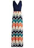 Zattcas Womens Contrast Sleeveless Empire Chevron Striped Maxi Long Dress (X-Large, Navy)