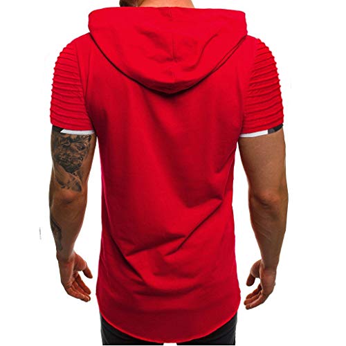 Letdown_Men tops Hooded Shirts for Men Short Sleeve Scratch Zipper Pattern Casual Slim Fit T-Shirts Mens Fashion Summer Shirt Red