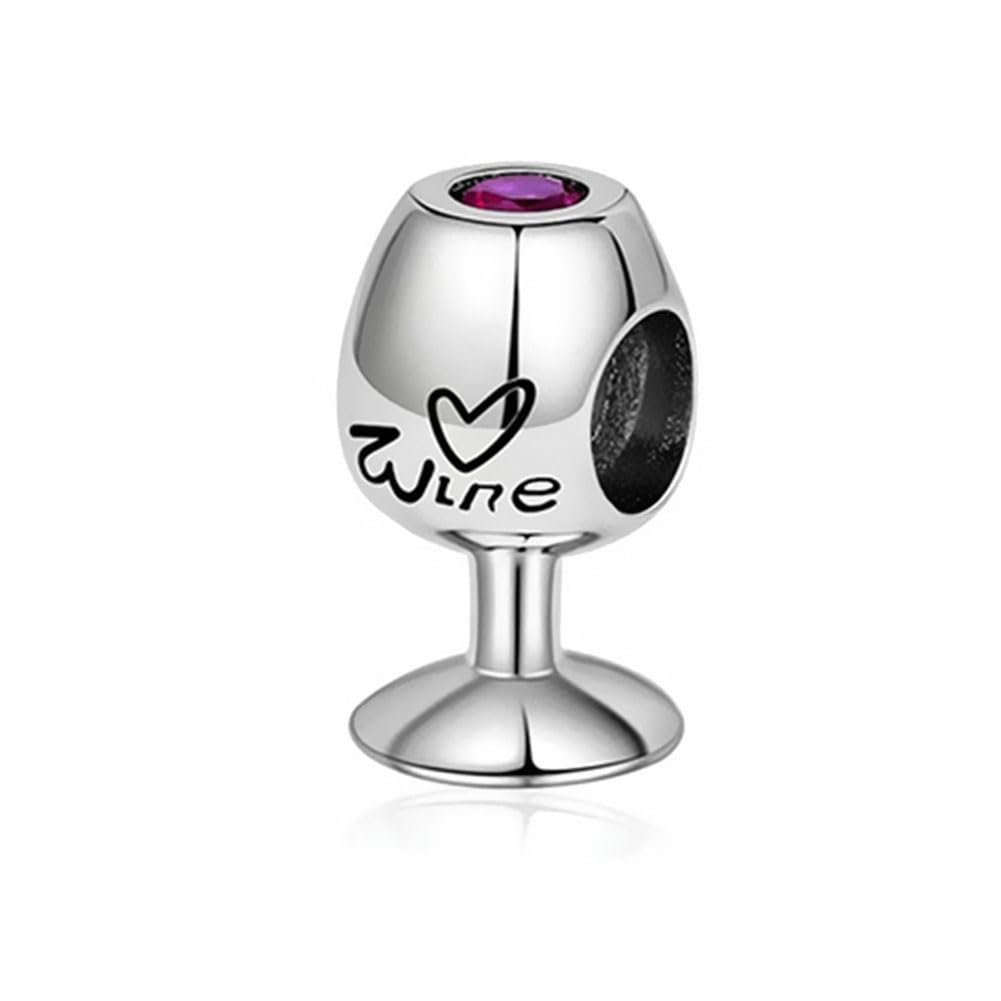 Red Wine Charm 925 Sterling Silver Glass Cup Charm Love Heart Charm Anniversary Charm for Pandora Charm Bracelet