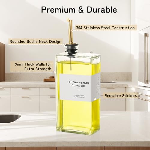 VINATO 2 Pieces 500 ml Glass Oil Bottle, with Funnel*1, Labels*36, Oil and Vinegar Bottle Oil Refillable for Kitchen and Bar