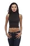 Hollywood Star Fashion Women's Juniors Sleeveless Basic Mockneck High Neck Plain Solid Crop Tops