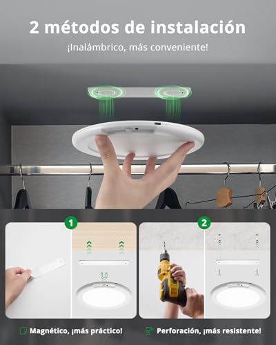 Bojim Lamp without Electricity Motion Sensor for Bathroom Storage Room Up to 85 Days with 6000 mAh, IP44 Ceiling Light Wireless Ceiling Light, Cool Warm Neutral White, 4 Pieces