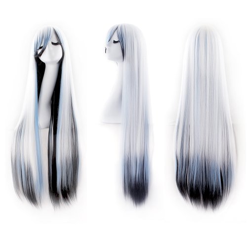 MapofBeauty 40" 100cm Anime Costume Long Straight Cosplay Wig Party Wig (White/Blue/Black)