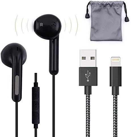 Apple EarPods with Remote Control and Mic,For iPhone 6/6s 5/5s/5c/New Samsung In-Ear Headphone Stereo Headset Earbuds, iPhone Charge Cable Lightning to USB with Bag (black)