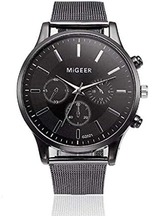 Clearance Sale! Mens Watches,ICHQ Large Face Classic Stainless Steel Mesh Band Watch Casual Business Analog Wrist Quartz Wristwatch Watches For Men (Black)