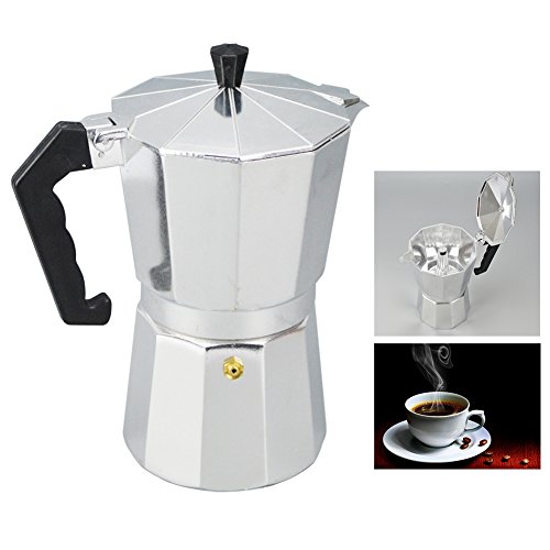 Italian Espresso Coffee Maker Tool - 1/3/6/9/12 Cup Stove Top Coffee Pot with Cool Handle Flip Top Lid for Home Office Coffee Tea Tools(600ml,silver and black)