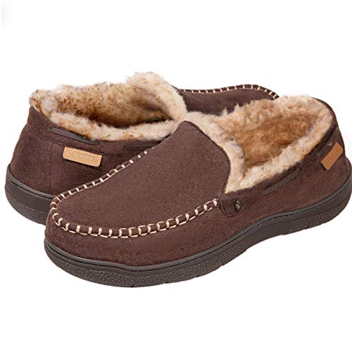 Zigzagger Men's Moccasin Slippers Memory Foam House Shoes, Indoor and