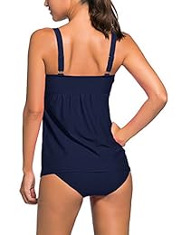 Bañador de dos piezas para dama con parte superior de tankini fruncida y parte inferior triangular S-XXXL