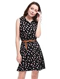 Allegra K Ladies Half Placket Sleeveless Belted Shirt Dress