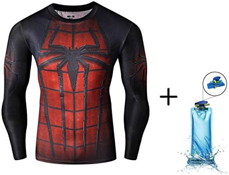 1Bar Mens Superhero Compression Long Sleeve Dri-fit Shirt for Running Workout Gym Party Free Water Bottle