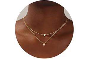MOMOL 18K Gold Plated Stainless Steel Layered Heart Initial Necklace Personalized Tiny Letter Choker Necklace Monogram Name Necklace for Women
