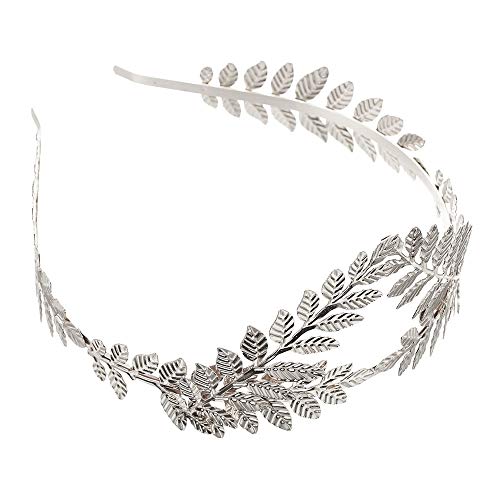 Leaf Headband Roman Goddess Crown Hair Band Boho Bridal Christmas Hair Hoop Women Girls Wedding Hairband Party Decoration Headdress Cosplay Costume Headwear Handmade Headpiece Hair Accessories Silver