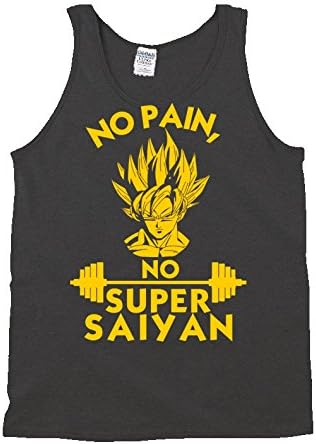 No Pain, No Super Saiyan Motivational Workout Gym Fitness Dragon Ball Tanktop - Charcoal Grey - Medium
