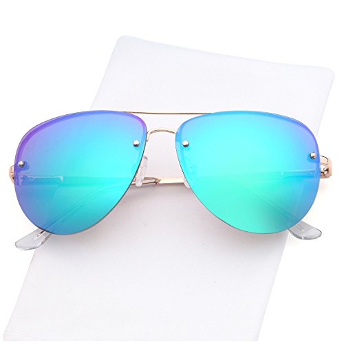 SUNLOUNGER Womens Oversized Aviator Sunglasses – Mirror Teal Lenses on Gold Frame