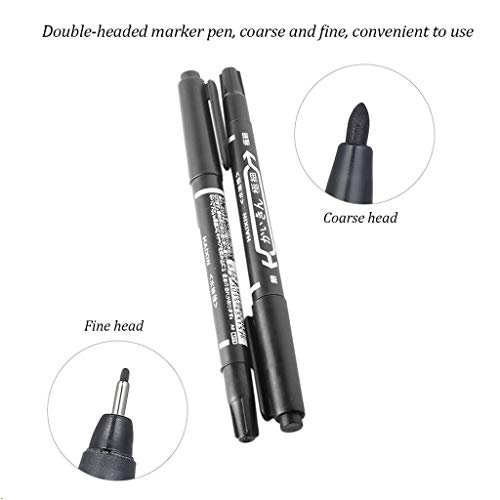 10Pack Tattoo Marking Pens, Double Ended Fine and Thick Tip Skin Marker Pen Scribe Piercing Positioning for Tattooing Supply Tool Body Art Black