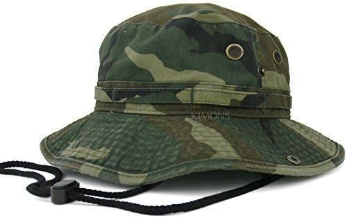 Deewang Fashion Cotton Summer Bucket Safari Fisherman Bonnie Chinstrap Sun Hat (L/XL, Camo Woodland)
